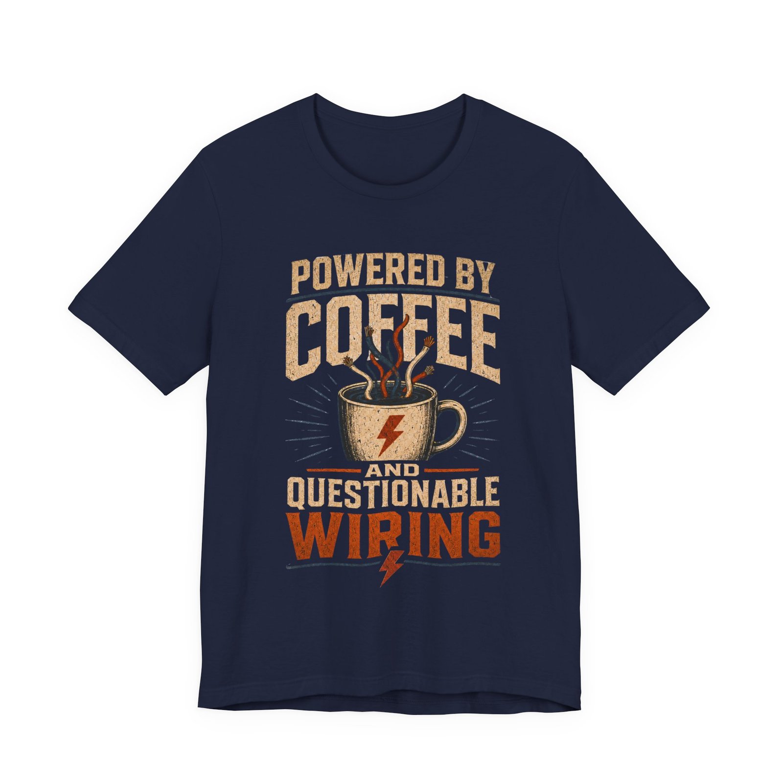 Coffee Powered Electrician's Tee — “Powered by Coffee and Questionable Wiring” Graphic T-Shirt