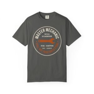 Mechanic T-Shirt — "Master Mechanic: Will Diagnose for Coffee" Retro Wrench Tee