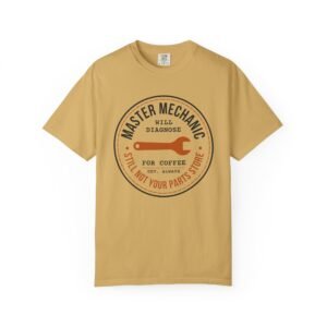 Master Mechanic T-Shirt — "Will Diagnose for Coffee" Vintage Wrench Tee