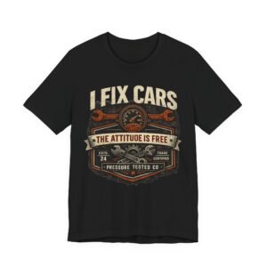 Mechanic T-Shirt — "I Fix Cars, The Attitude Is Free" Vintage Garage Tee