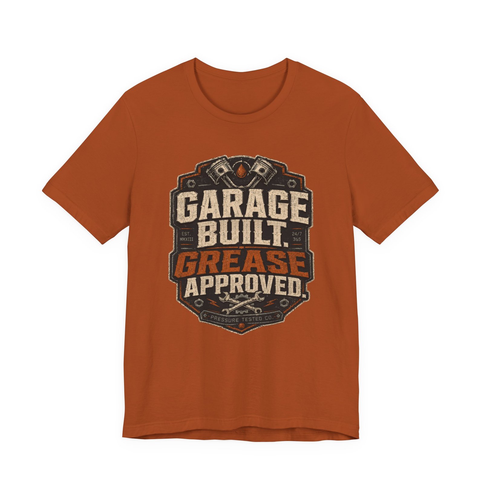Garage Built Grease Approved T-Shirt – Vintage Mechanic Tee for Car Guy - Image 4