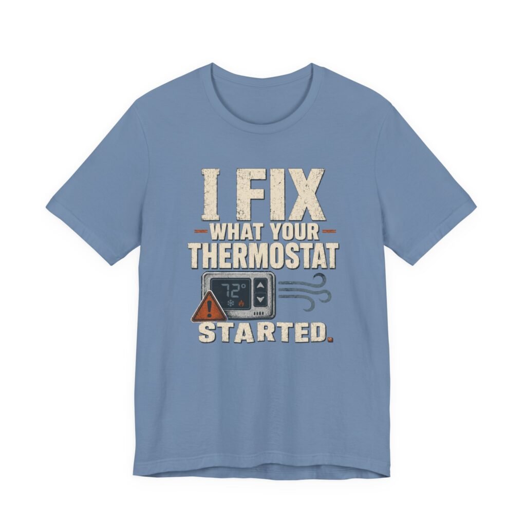 Funny HVAC Shirt, "I Fix What Your Thermostat Started" T-Shirt