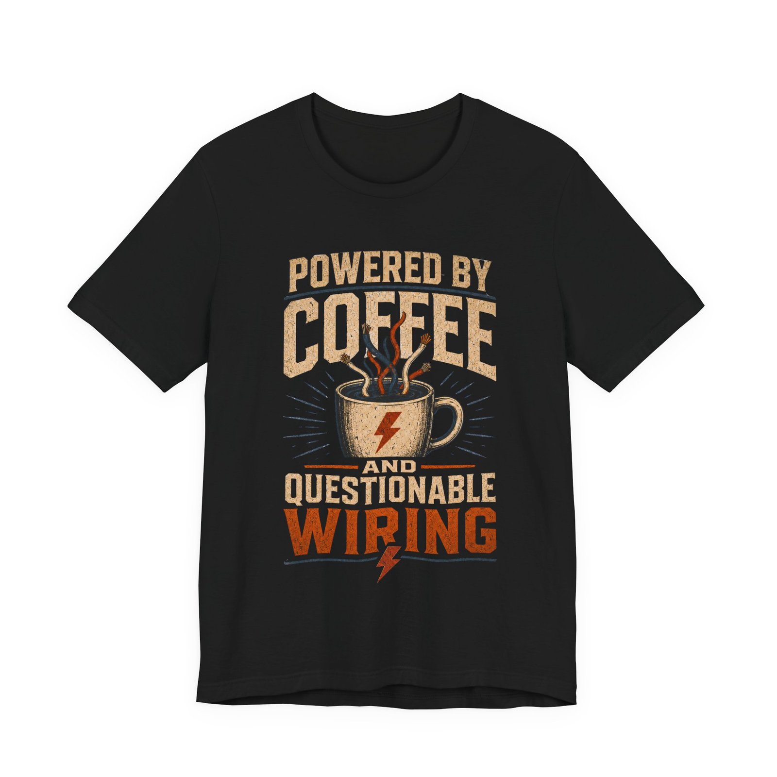 Coffee Powered Electrician's Tee — “Powered by Coffee and Questionable Wiring” Graphic T-Shirt - Image 3