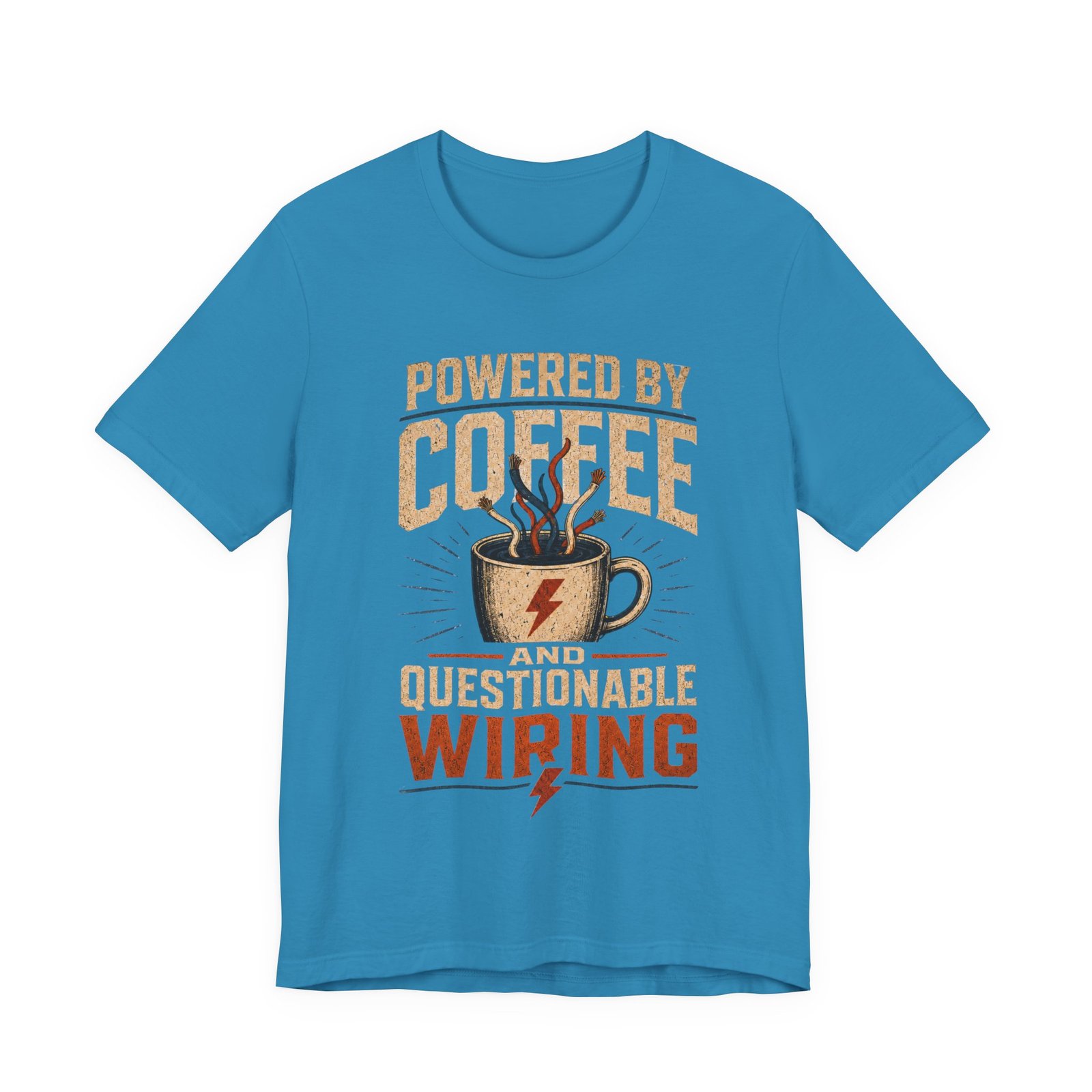 Coffee Powered Electrician's Tee — “Powered by Coffee and Questionable Wiring” Graphic T-Shirt - Image 11