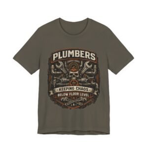 Plumbers "Keeping Chaos Below Floor Level" Graphic Tee — Mechanic Skull Work Shirt
