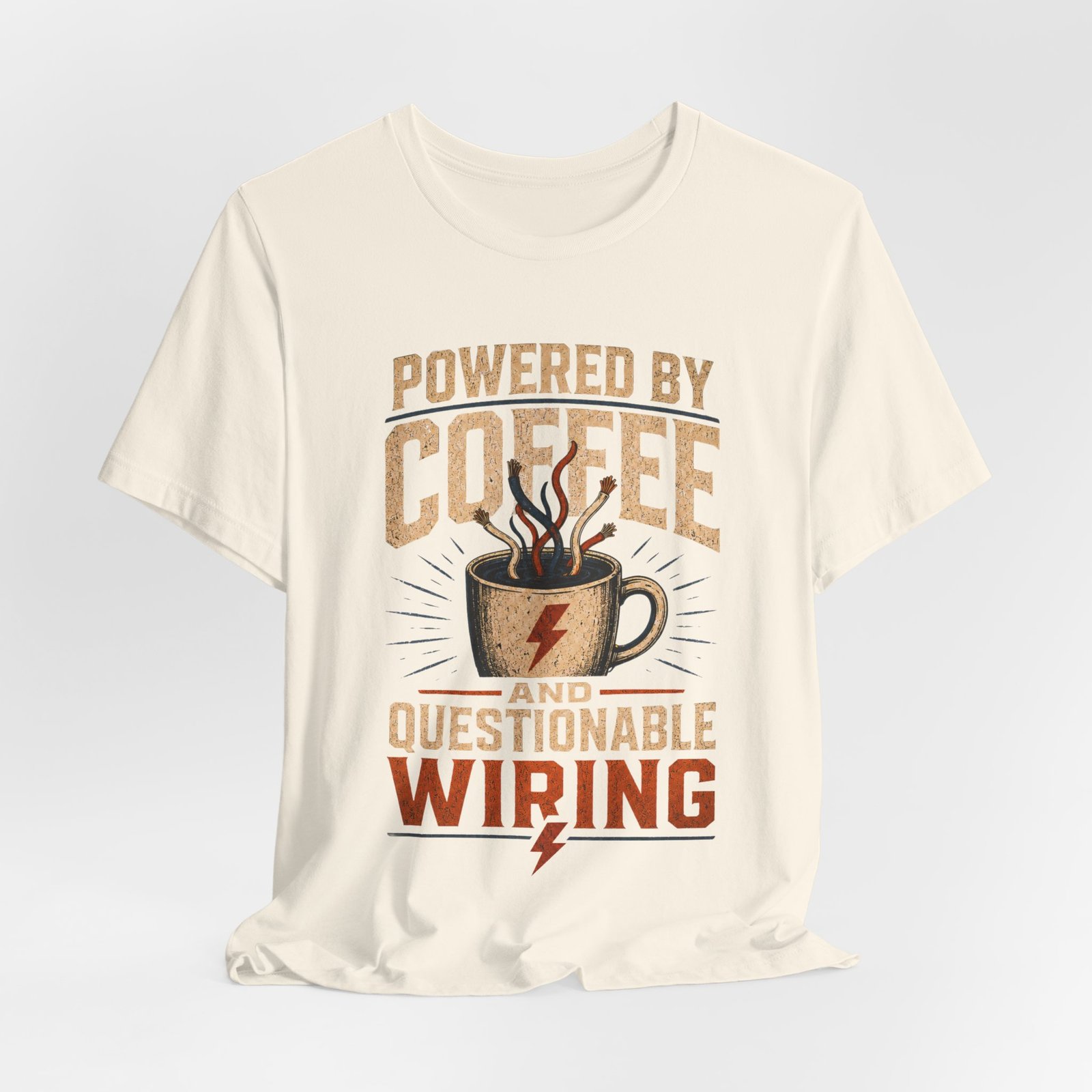 Coffee Powered Electrician's Tee — “Powered by Coffee and Questionable Wiring” Graphic T-Shirt - Image 10