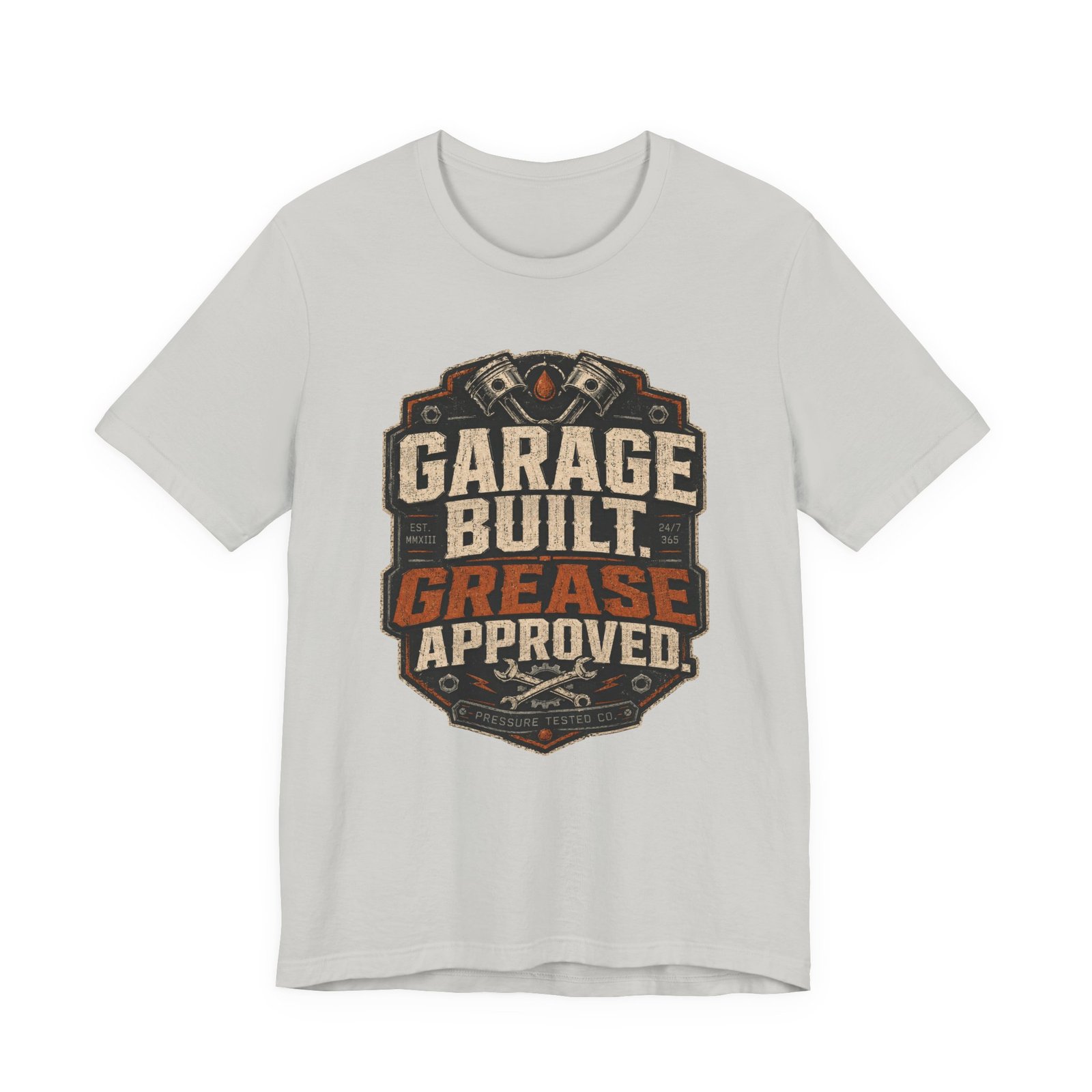 Garage Built Grease Approved T-Shirt – Vintage Mechanic Tee for Car Guy - Image 2