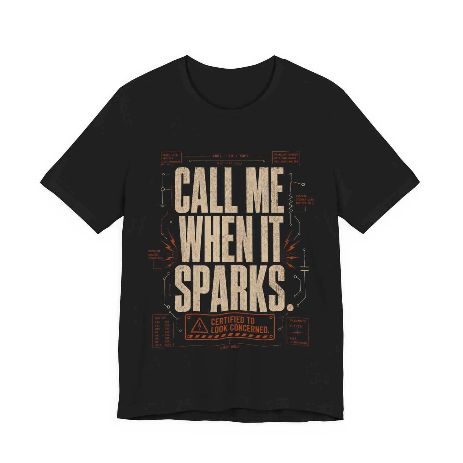 Call Me When It Sparks Graphic Tee — Vintage Industrial Spark Design