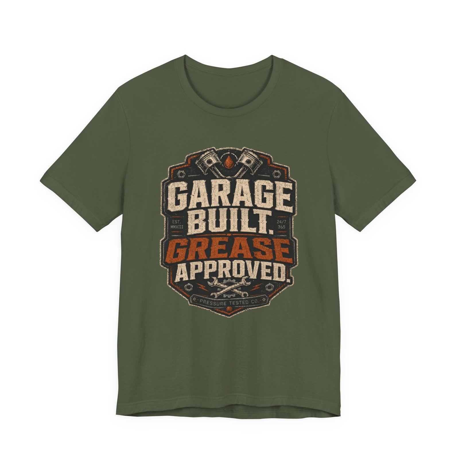 Garage Built Grease Approved T-Shirt – Vintage Mechanic Tee for Car Guy - Image 6