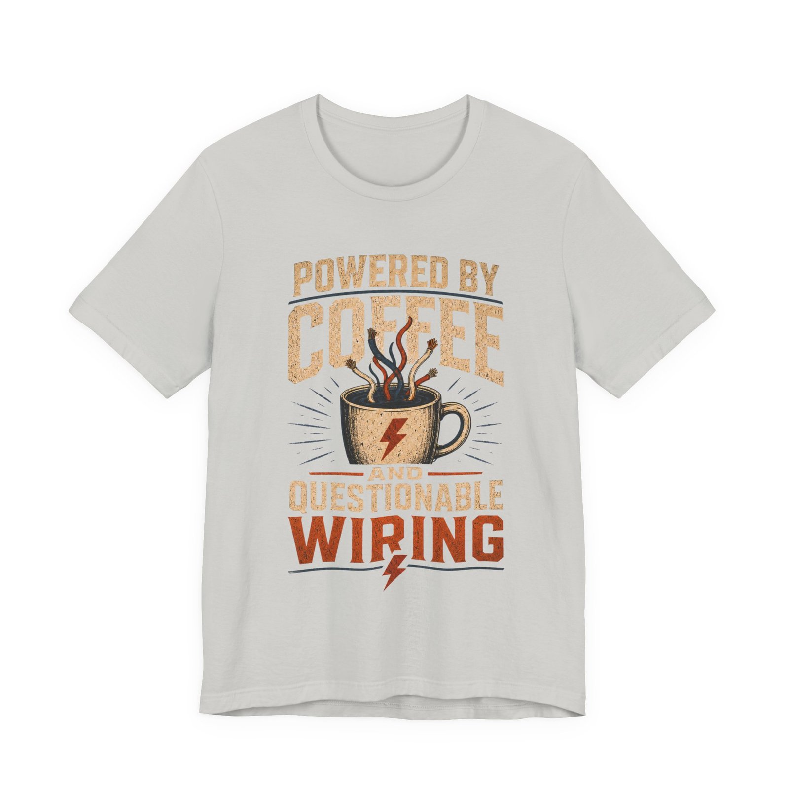 Coffee Powered Electrician's Tee — “Powered by Coffee and Questionable Wiring” Graphic T-Shirt - Image 2