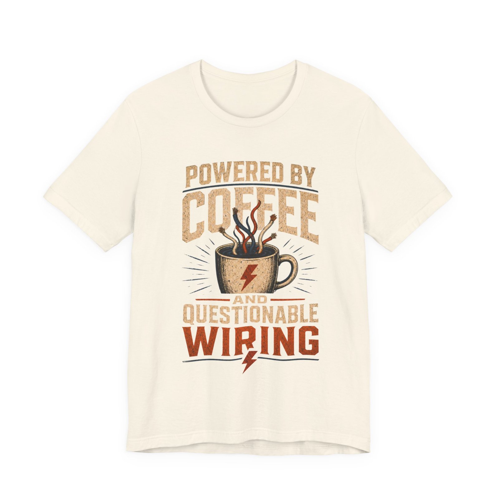 Coffee Powered Electrician's Tee — “Powered by Coffee and Questionable Wiring” Graphic T-Shirt - Image 7