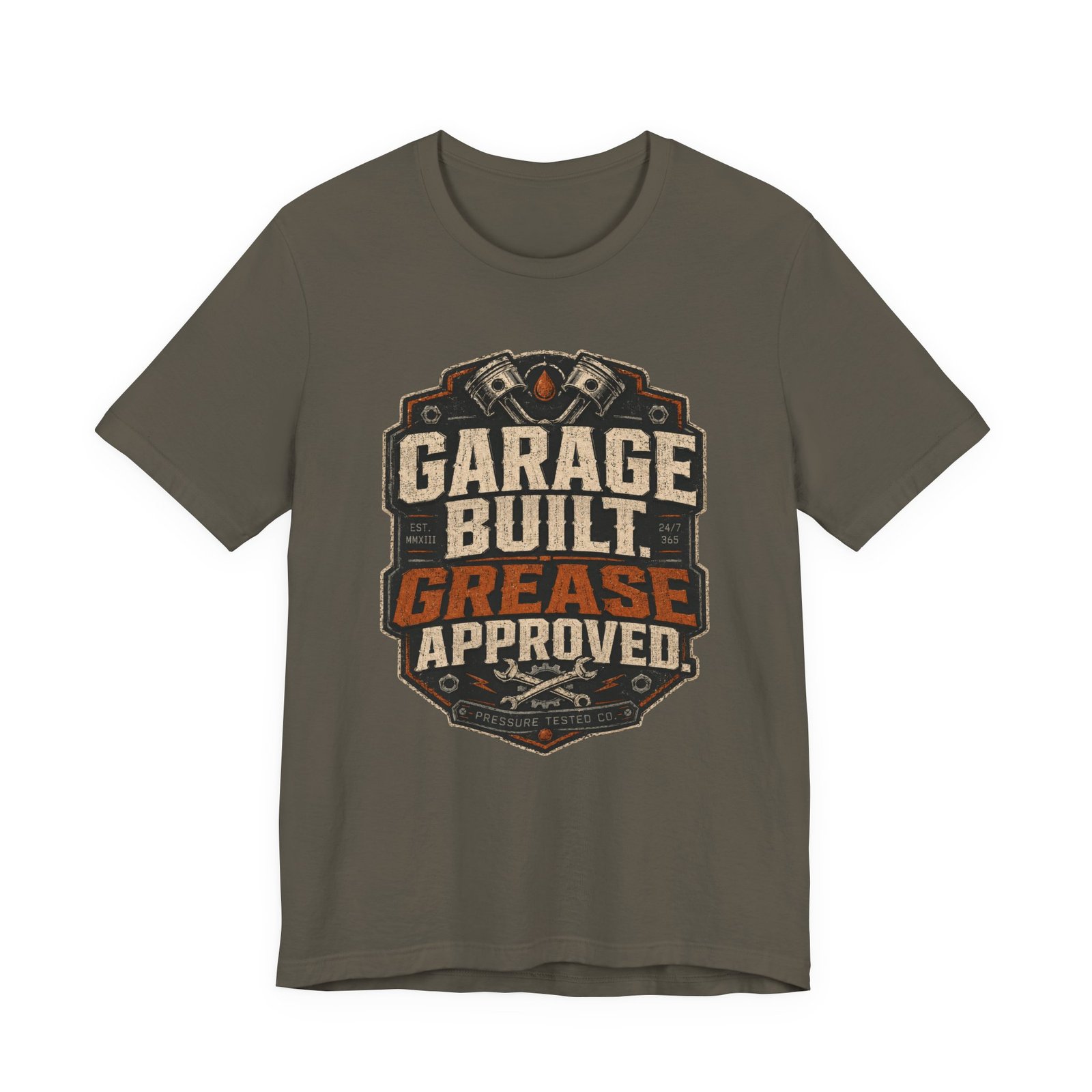 Garage Built Grease Approved T-Shirt – Vintage Mechanic Tee for Car Guy - Image 5