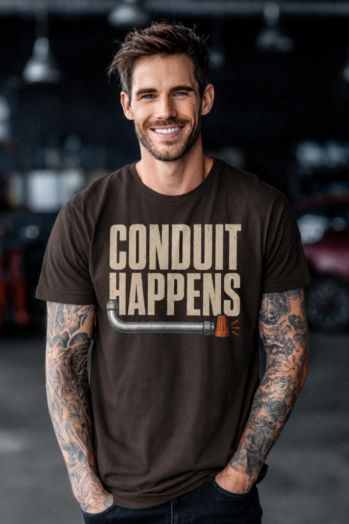 Conduit Happens Tee – Funny Shirt for Electricians & Tradespeople