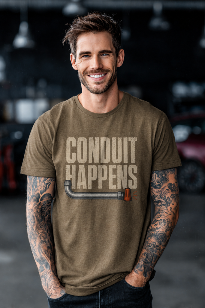 Conduit Happens Tee – Funny Shirt for Electricians & Tradespeople