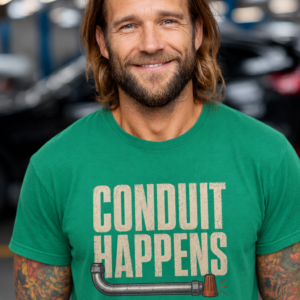 Conduit Happens Tee – Funny Shirt for Electricians & Tradespeople - Image 3