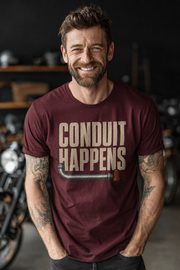 Conduit Happens Tee – Funny Shirt for Electricians & Tradespeople
