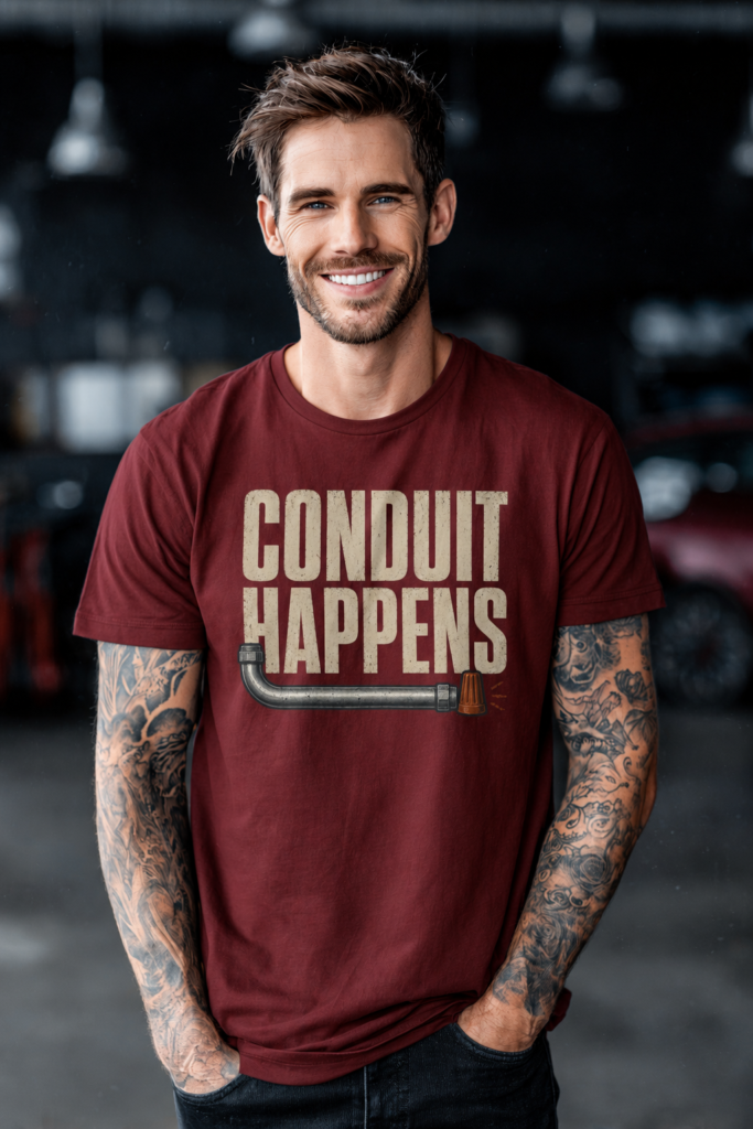 Conduit Happens Tee – Funny Shirt for Electricians & Tradespeople