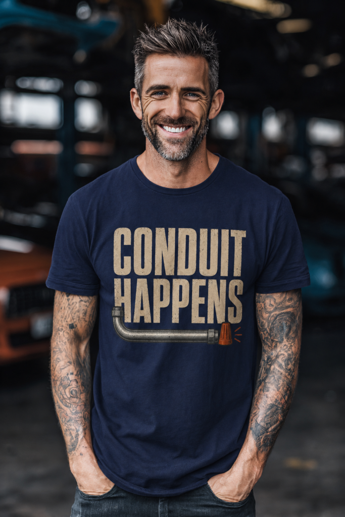 Conduit Happens Tee – Funny Shirt for Electricians & Tradespeople