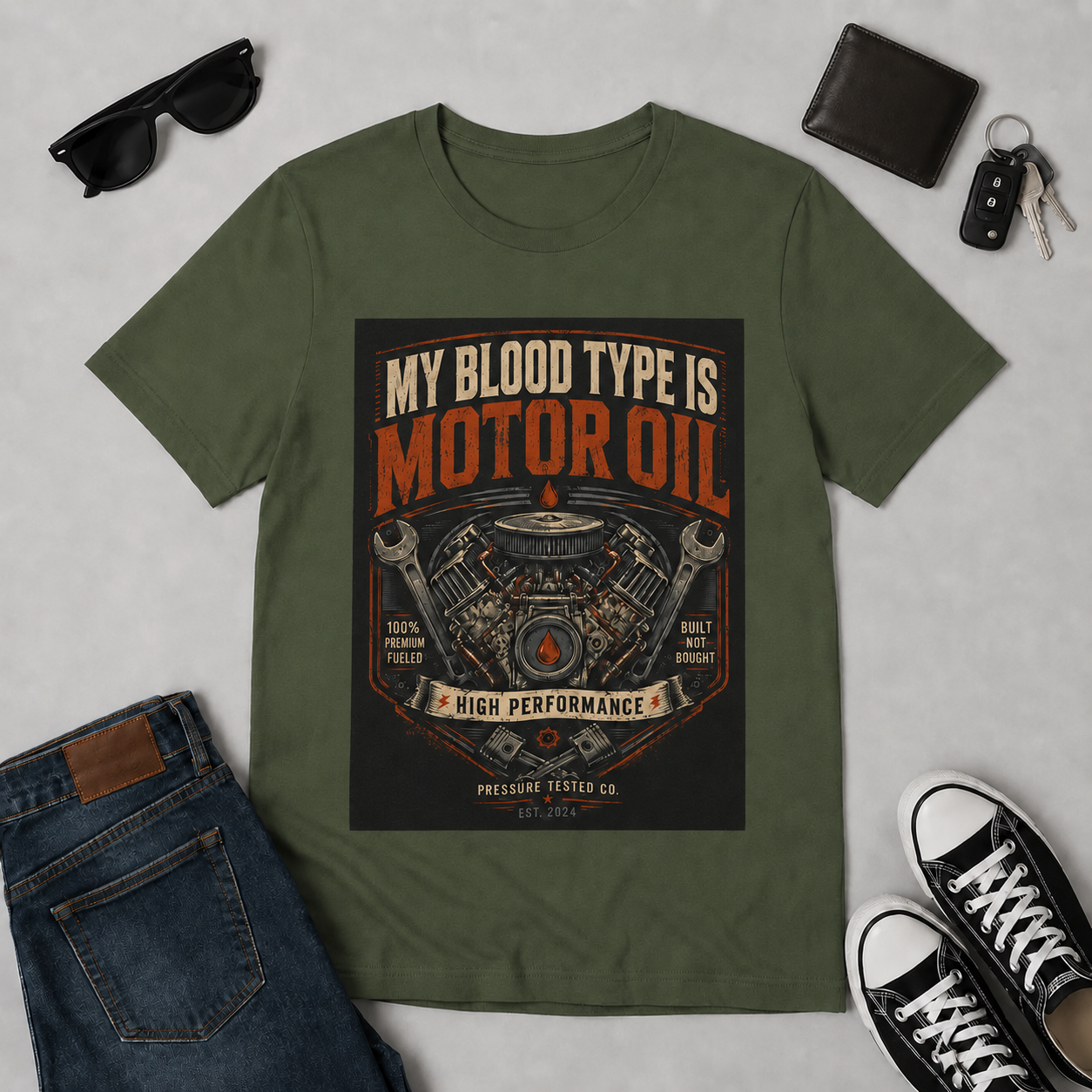 blood-type-milGreen-flatlay2 My Blood Type Is Motor Oil