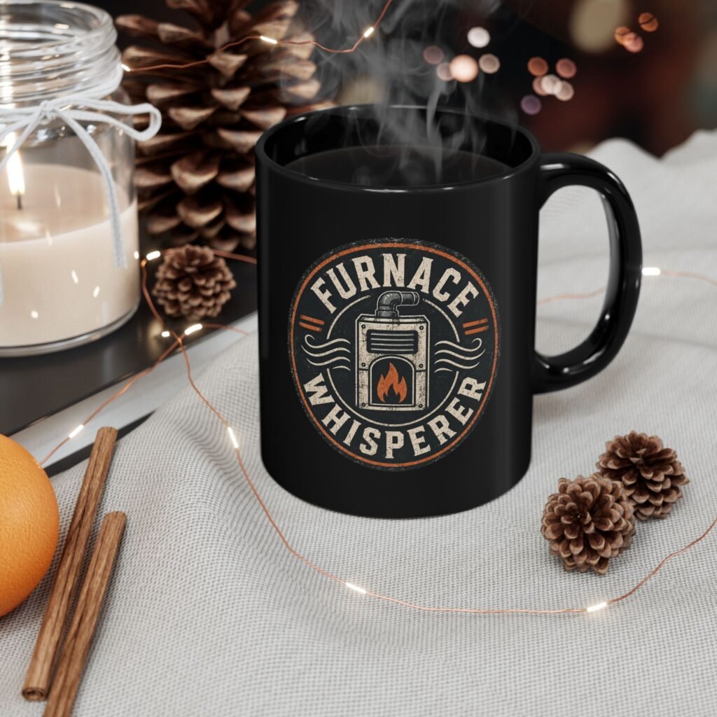 Furnace Whisperer Coffee Mug — Vintage Stove & Flame Ceramic Mug 11oz or 15oz