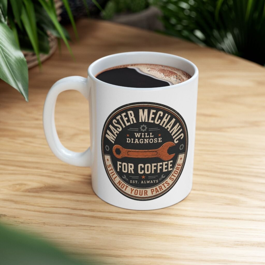 Master Mechanic Coffee Mug - "Will Diagnose for Coffee" 15oz Ceramic