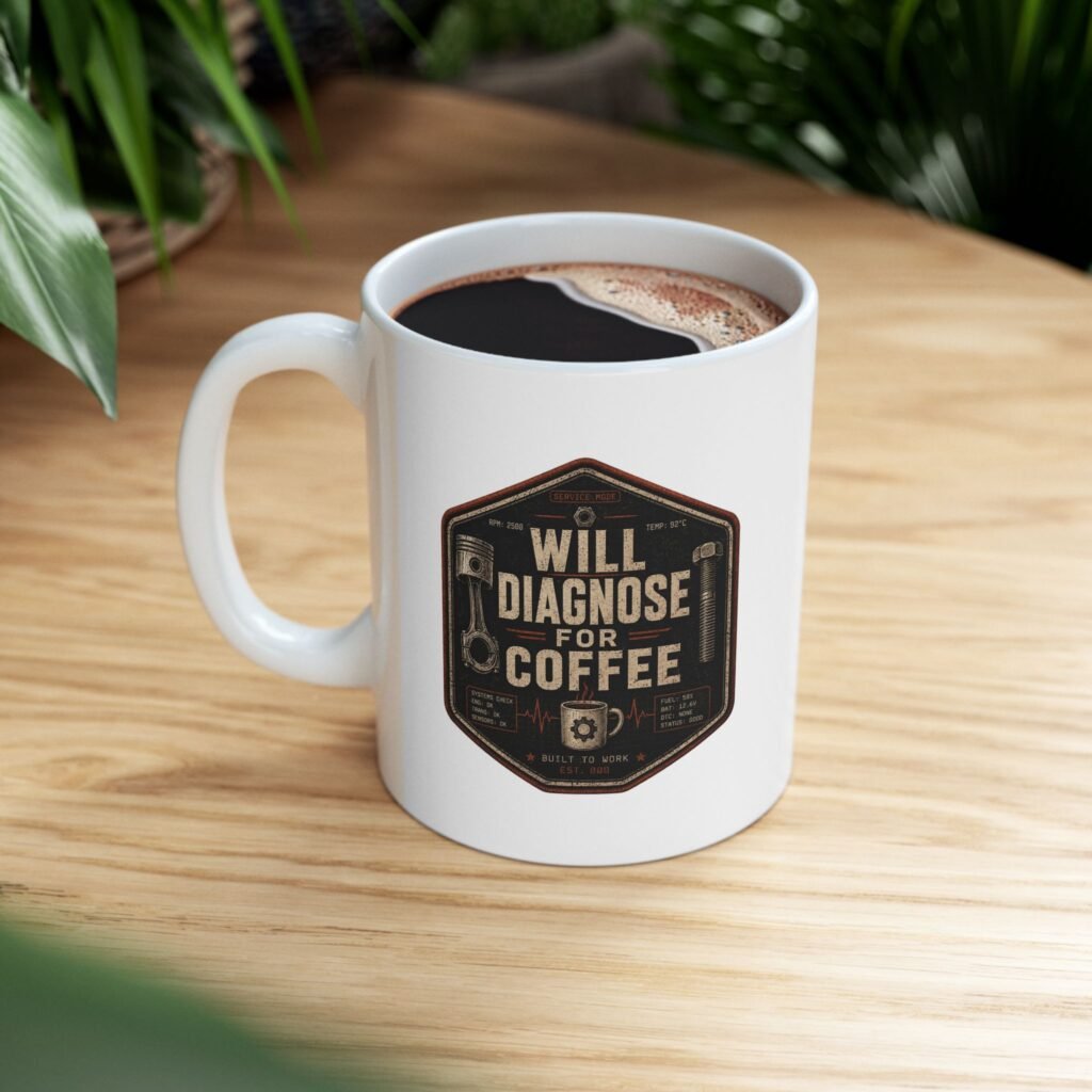 Mechanic's Coffee Mug 15oz — "Will Diagnose For Coffee" 15oz Coffee Cup Gift