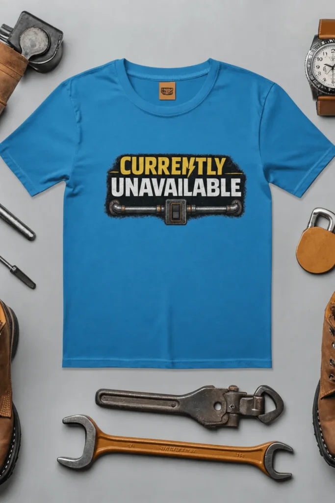 Electrician T-Shirt — "Currently Unavailable" Funny Vintage Tradesman Tee