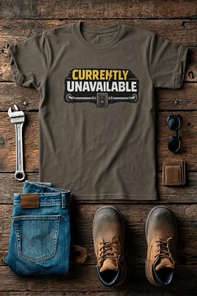 Electrician T-Shirt — "Currently Unavailable" Funny Vintage Tradesman Tee