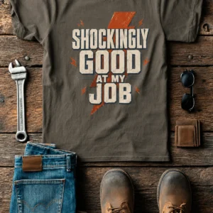 Electrician T-Shirt — "Shockingly Good At My Job" Funny Vintage Tradesman Tee - Image 3