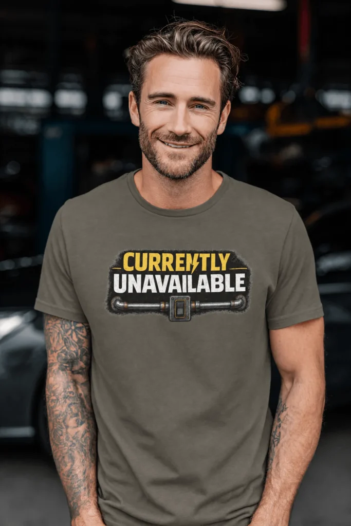 Electrician T-Shirt — "Currently Unavailable" Funny Vintage Tradesman Tee