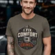 Funny HVAC Tech Tee "I Fix Comfort Crimes" — Furnace and Air Tech Work Tee — army — Model Funny HVAC Tech Tee "I Fix Comfort Crimes" — Furnace and Air Tech Work Tee — army t-shirt, model photo | Pressure Tested Co