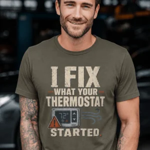 Funny HVAC Shirt, "I Fix What Your Thermostat Started" T-Shirt - Image 4