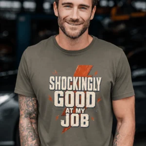 Electrician T-Shirt — "Shockingly Good At My Job" Funny Vintage Tradesman Tee - Image 2