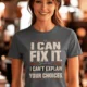 Sarcastic Mechanic T‑Shirt – "I Can Fix It. I Can't Explain Your Choices" Vintage Mechanic Shirt - DIY Repair Tee — asphalt t-shirt, model photo | Pressure Tested Co