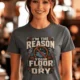 Plumber T‑Shirt – "I'm the Reason Your Floor Is Dry" Vintage Plumbing Tee — asphalt — Model Plumber T‑Shirt – "I'm the Reason Your Floor Is Dry" Vintage Plumbing Tee — asphalt t-shirt, model photo | Pressure Tested Co