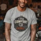 Funny HVAC Tech Tee "I Fix Comfort Crimes" — Furnace and Air Tech Work Tee — athletic-heather — Model Funny HVAC Tech Tee "I Fix Comfort Crimes" — Furnace and Air Tech Work Tee — athletic-heather t-shirt, model photo | Pressure Tested Co