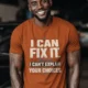 Sarcastic Mechanic T‑Shirt – "I Can Fix It. I Can't Explain Your Choices" Vintage Mechanic Shirt - DIY Repair Tee — autumn t-shirt, model photo | Pressure Tested Co