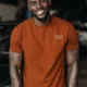 Funny Electrician Tech Tee - Back "I Make Bad Wiring Expensive" — Front "Wired For Success" Vintage Work Tee — autumn — Model Funny Electrician Tech Tee - Back "I Make Bad Wiring Expensive" — Front "Wired For Success" Vintage Work Tee — autumn t-shirt, model photo | Pressure Tested Co