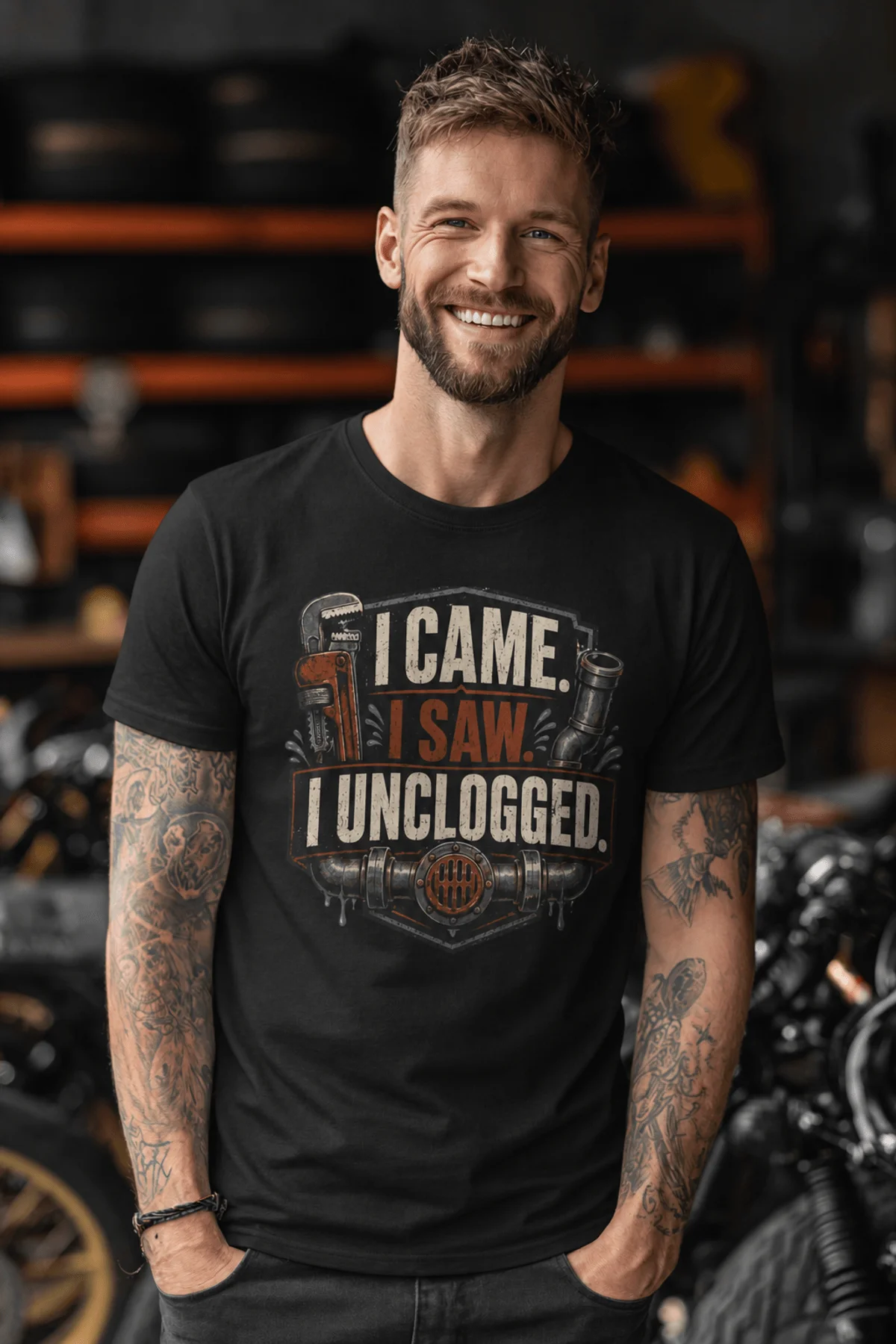 black-model-18 I Came. I Saw. I Unclogged. Plumber T-Shirt