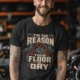 Plumber T‑Shirt – "I'm the Reason Your Floor Is Dry" Vintage Plumbing Tee — black — Model Plumber T‑Shirt – "I'm the Reason Your Floor Is Dry" Vintage Plumbing Tee — black t-shirt, model photo | Pressure Tested Co