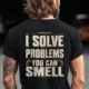 Funny Plumber Repair Graphic Tee "I Solve Problems You Can Smell" Back - "Plumbing Systems Diagnostician" Front — black — Model Funny Plumber Repair Graphic Tee "I Solve Problems You Can Smell" Back - "Plumbing Systems Diagnostician" Front — black t-shirt, model photo | Pressure Tested Co