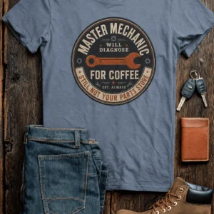 Mechanic T-Shirt — "Master Mechanic: Will Diagnose for Coffee" Retro Wrench Tee - Image 5