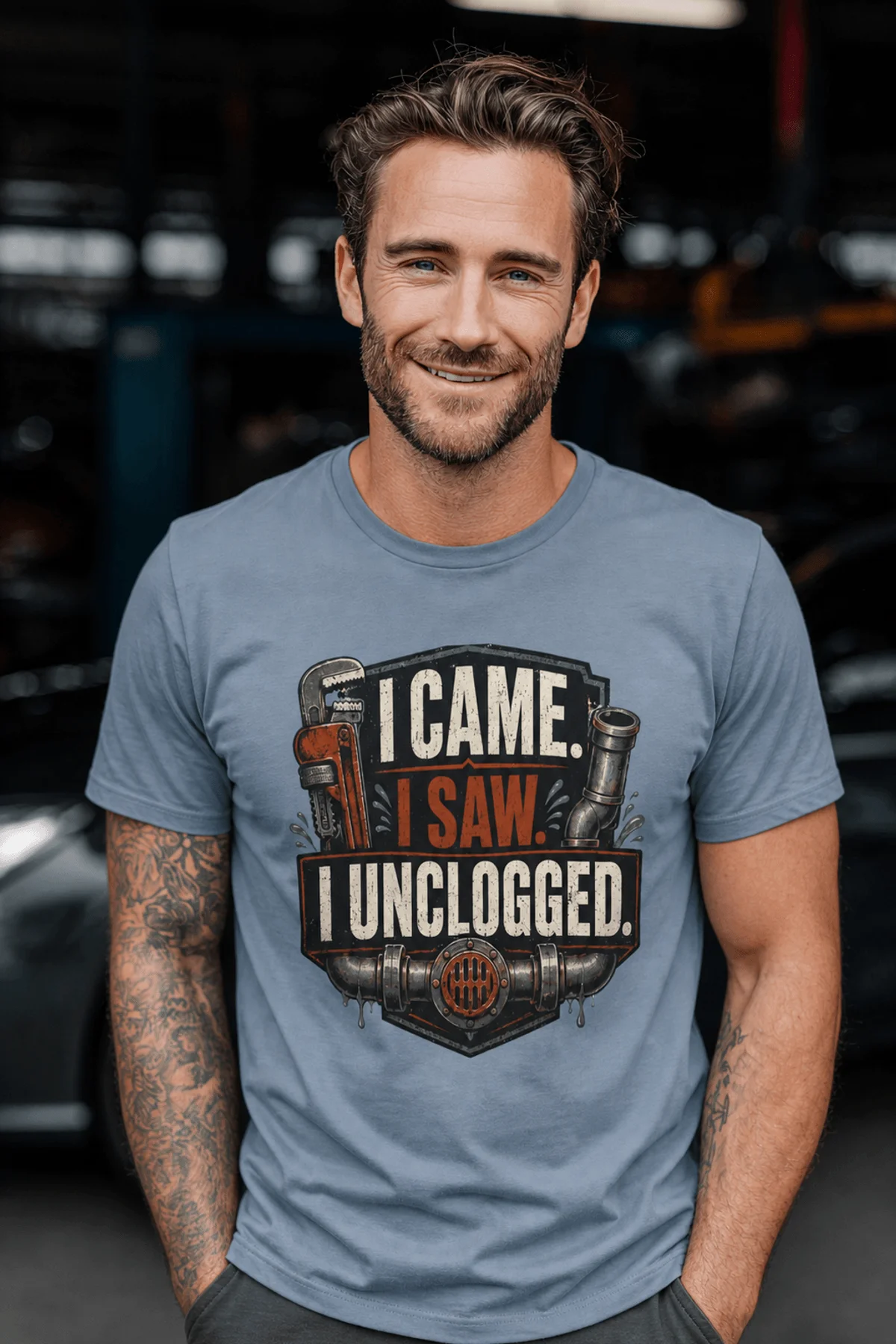 blue-jean-model-3 I Came. I Saw. I Unclogged. Plumber T-Shirt