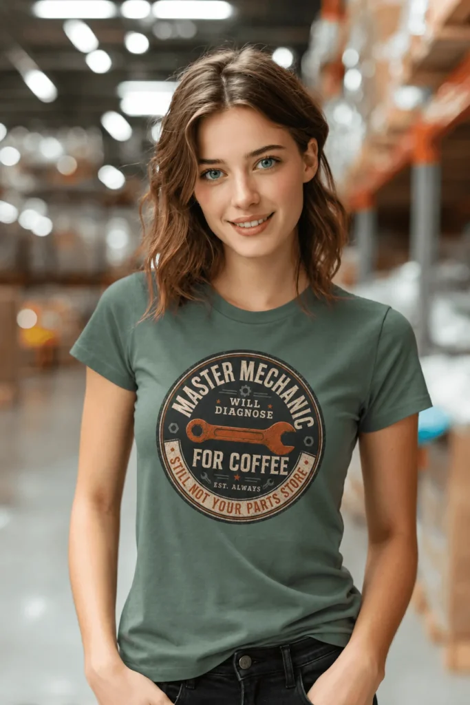 Mechanic T-Shirt — "Master Mechanic: Will Diagnose for Coffee" Retro Wrench Tee