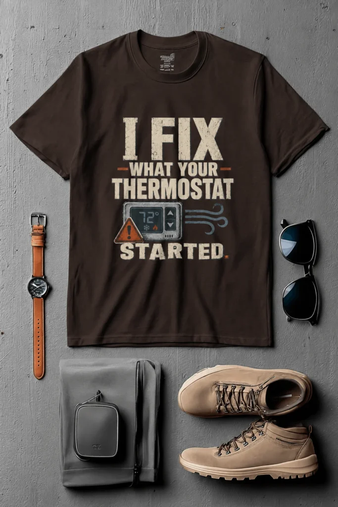 Funny HVAC Shirt, "I Fix What Your Thermostat Started" T-Shirt