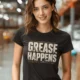 Grease Happens T-Shirt — Funny Mechanic Garage Tee — brown — Model Grease Happens T-Shirt — Funny Mechanic Garage Tee — brown t-shirt, model photo | Pressure Tested Co