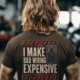 Funny Electrician Tech Tee - Back "I Make Bad Wiring Expensive" — Front "Wired For Success" Vintage Work Tee — brown — Model Funny Electrician Tech Tee - Back "I Make Bad Wiring Expensive" — Front "Wired For Success" Vintage Work Tee — brown t-shirt, model photo | Pressure Tested Co