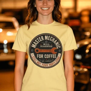 Mechanic T-Shirt — "Master Mechanic: Will Diagnose for Coffee" Retro Wrench Tee - Image 8