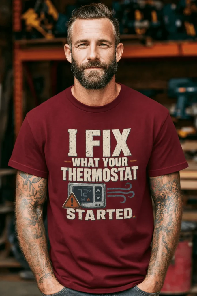 Funny HVAC Shirt, "I Fix What Your Thermostat Started" T-Shirt