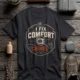Funny HVAC Tech Tee "I Fix Comfort Crimes" — Furnace and Air Tech Work Tee — dark-grey — Flat-lay Funny HVAC Tech Tee "I Fix Comfort Crimes" — Furnace and Air Tech Work Tee — dark-grey t-shirt, flat-lay product photo | Pressure Tested Co